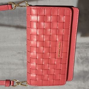 Michael Kors Jet Set Small Woven Leather Smartphone Convertible Crossbody Bag